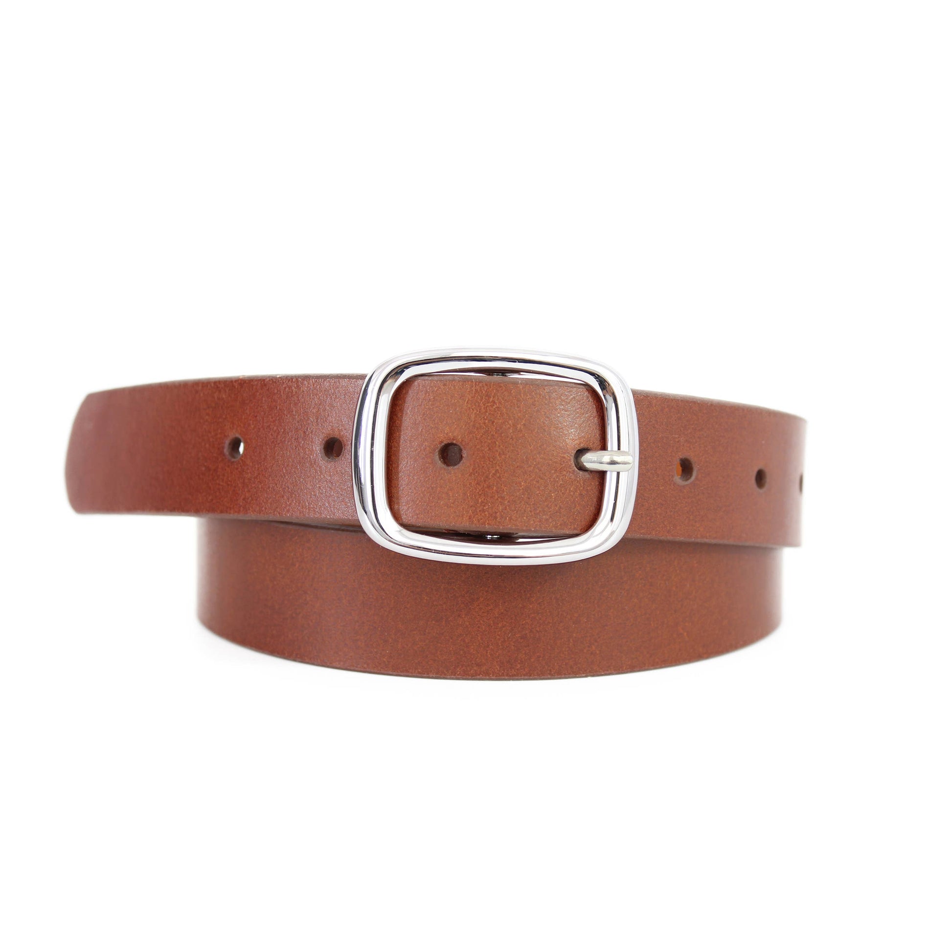 Basic Silver Buckle Leather Belt: Tan-ACCESORIES-Bottoms Up Boutique-Anchorage AK