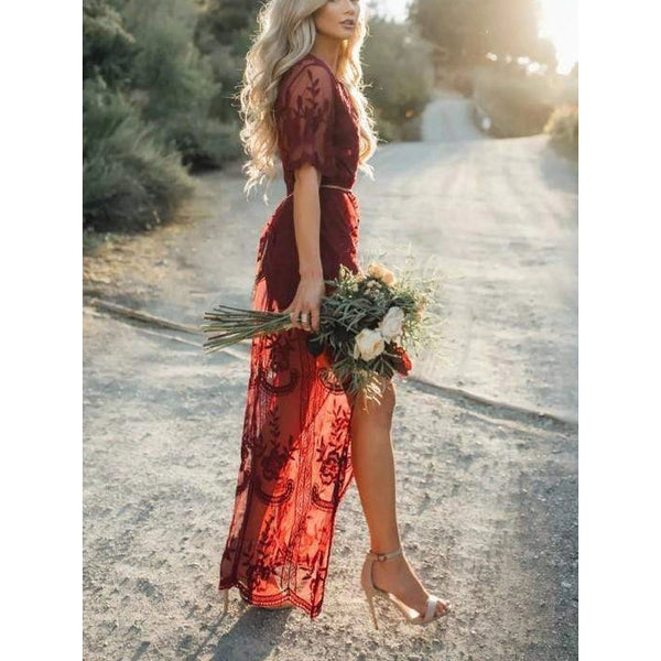 Burgundy Boho Chic Lace Maxi Cover Up