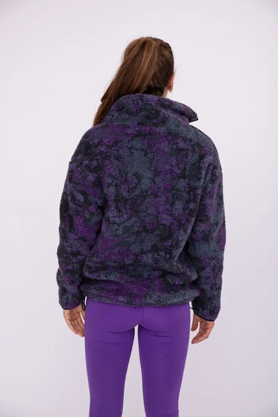 Dark Tie-Dye Half-Zip Sherpa Pullover Jacket