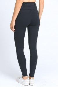 Knee Cut- Out High Waisted Leggings w/ Zip Pocket in Black