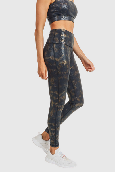 Black Gold Snake Foil High Waisted Leggings