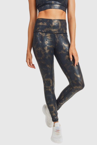 Black Gold Snake Foil High Waisted Leggings