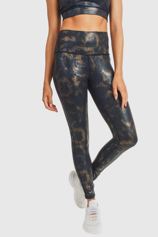 Black Gold Snake Foil High Waisted Leggings