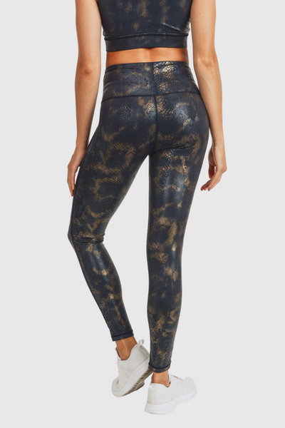 Black Gold Snake Foil High Waisted Leggings