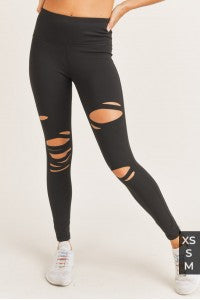 Laser Cut High Waist Leggings in Black