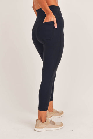 Tapered Band Solid Leggings w/ Back Pocket