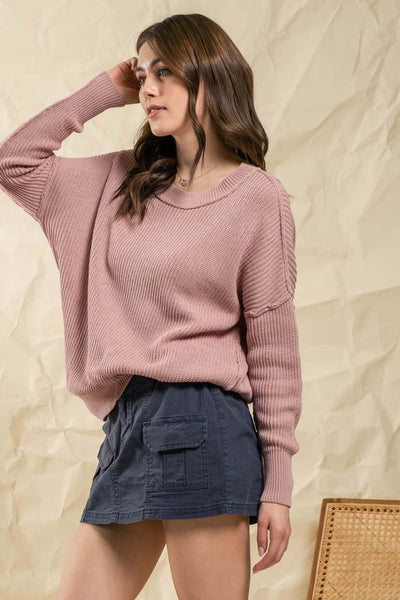 Drop Shoulder Sweater - Rose