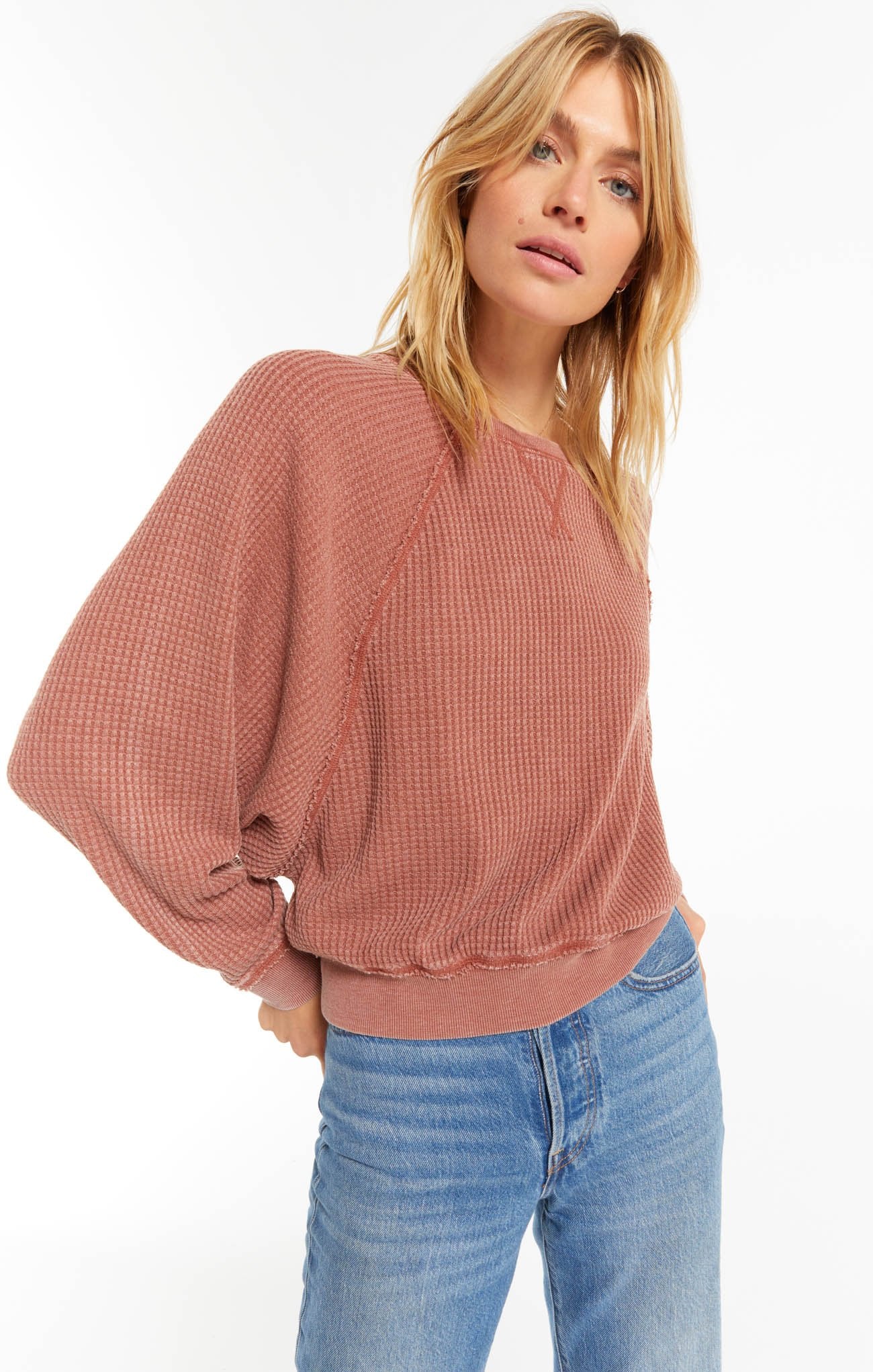 Claire Waffle Long Sleeve in Russet