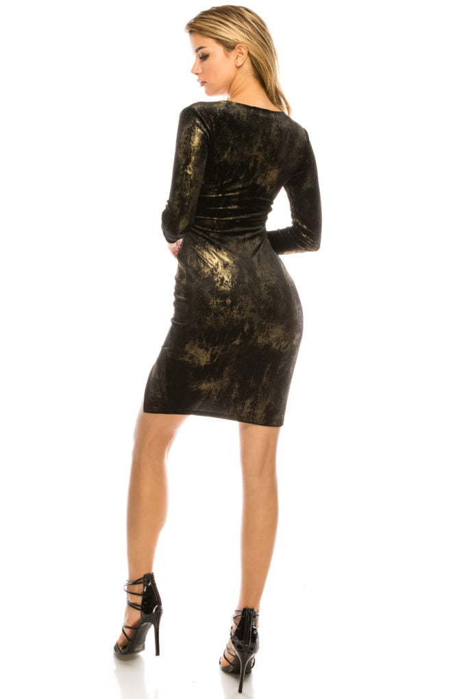 Gold Foiled Black Velvet Dress