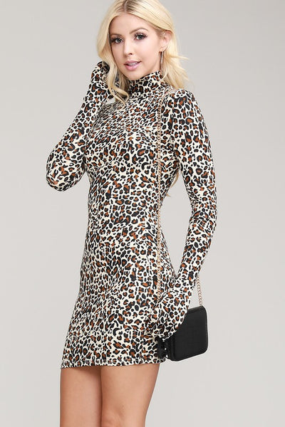 Leopard Print Long Sleeve Glove Dress