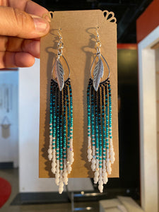 Black/White/Blue Bead Feather Earrings