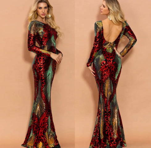 Red Sequin Mermaid Maxi Gown