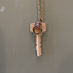 Vintage Skeleton Key and Heart Necklace