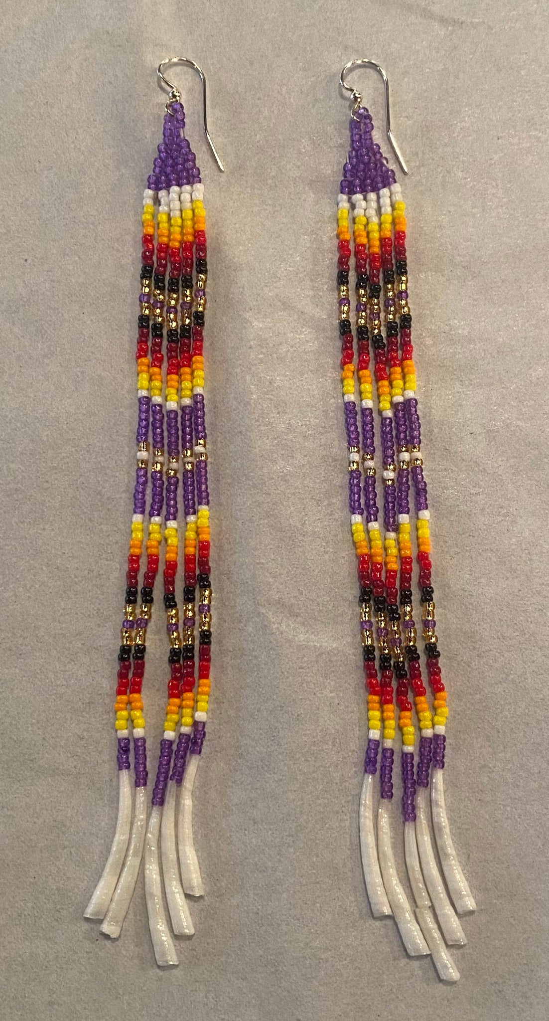 Beaded Feather Multicolor Dentalium Earrings