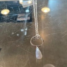 Sterling Silver Hoop With Tear Drop Gem Necklace