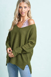 Light Weight V- Neck Olive Sweater