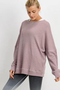Waffle Ribbed Round Neck Top in Mauve