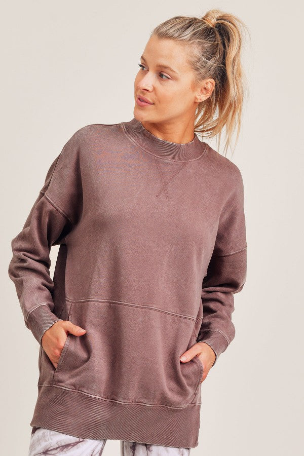 Mineral Washed Fleece Long Lined Pullover