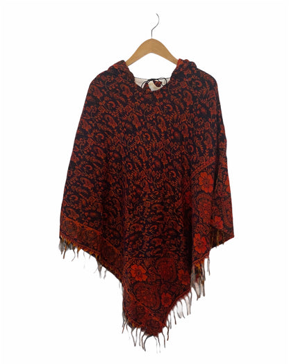 AlaskiWear Adult Blanket Poncho Long-Kimonos, Cardigans & Wraps-Red/Paisley-Bottoms Up Boutique-Anchorage AK