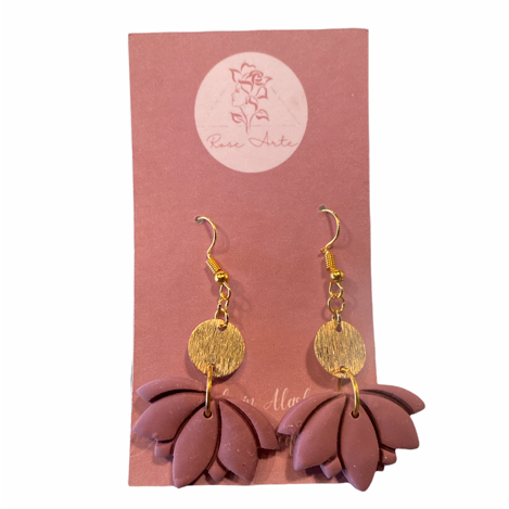 Gold and Mauve Lotus Earrings