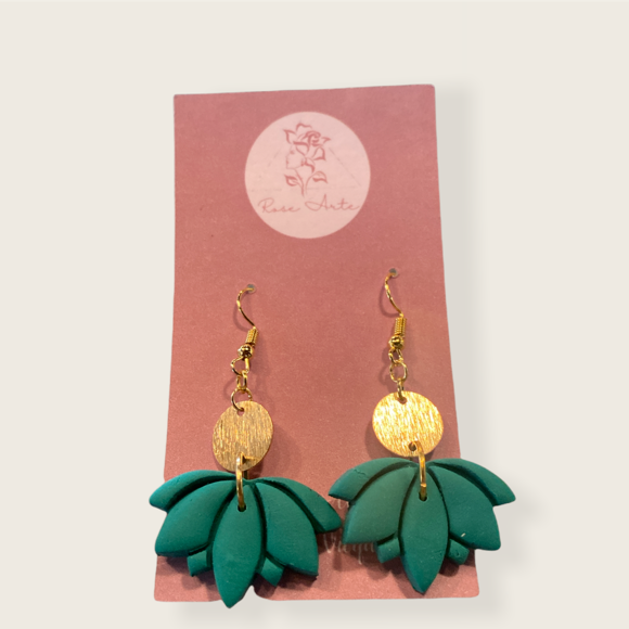 Gold and Green Lotus Earrings