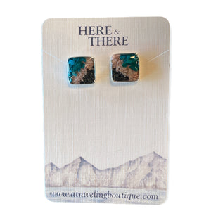 Sand from Homer Alaska and Chrysocolla and Pink Howlite Sterling Silver Earrings