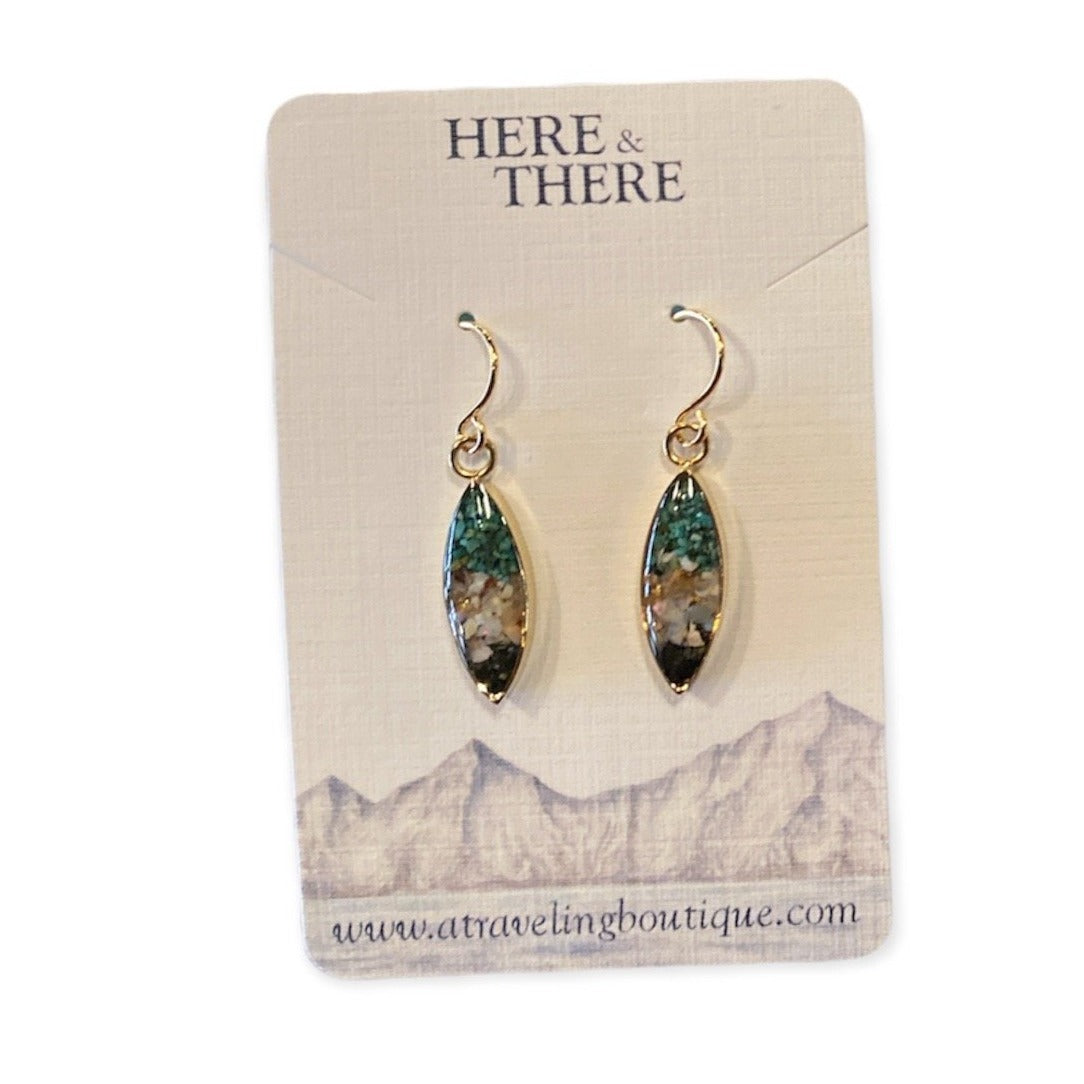 Destination Marquise Drop Earrings-Local-Valdez Sand w/ Mexican Fire Opal and Turquoise-Bottoms Up Boutique-Anchorage AK