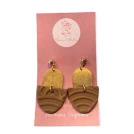 Gold Plate Brown Clay Earrings