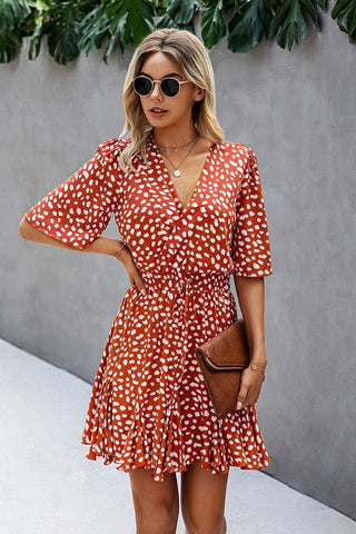 Polka Dot Wrap Dress Rust