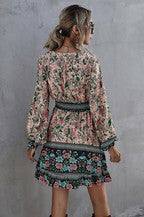 Floral Dress w/ Cuffed Waist & Sleeve