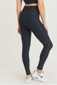 Textured Sectional Ribbed Jacquard TACTEL High Waisted Black Leggings
