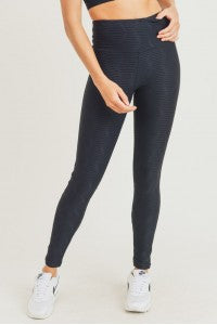 Textured Sectional Ribbed Jacquard TACTEL High Waisted Black Leggings