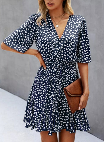 Polka Dot Wrap Dress Navy