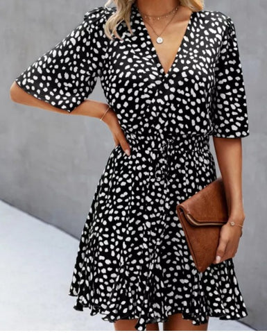 Polka Dot Wrap Dress Black