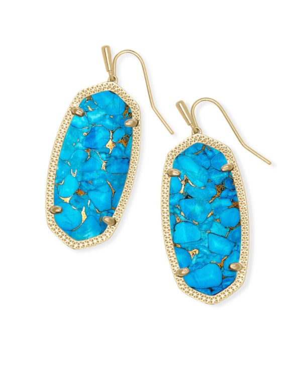 Elle Earring Gold Bronze Veined Turquoisel-Jewelry-Bottoms Up Boutique-Anchorage AK