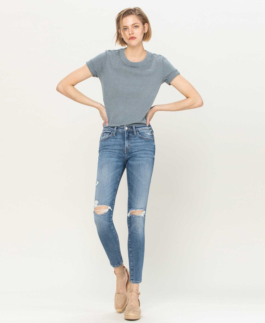 High Rise Distressed Ankle Skinny Jean by Flying Monkey