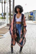 Rose Woven Color Block Transition Long Cardigan