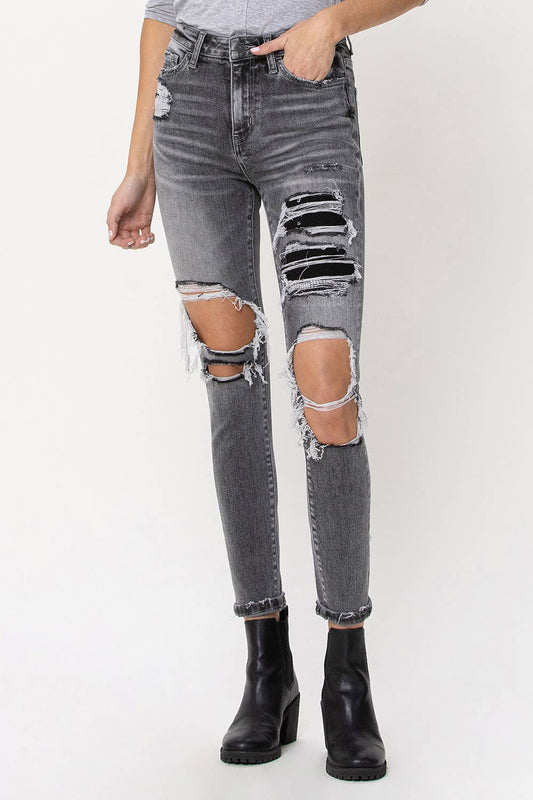 Broken Coal High Rise Skinny Ankle W/ Patch Detail-Bottoms Up Boutique-Anchorage AK
