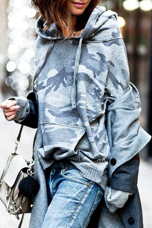 Distressed Camo Sweater Hoodie