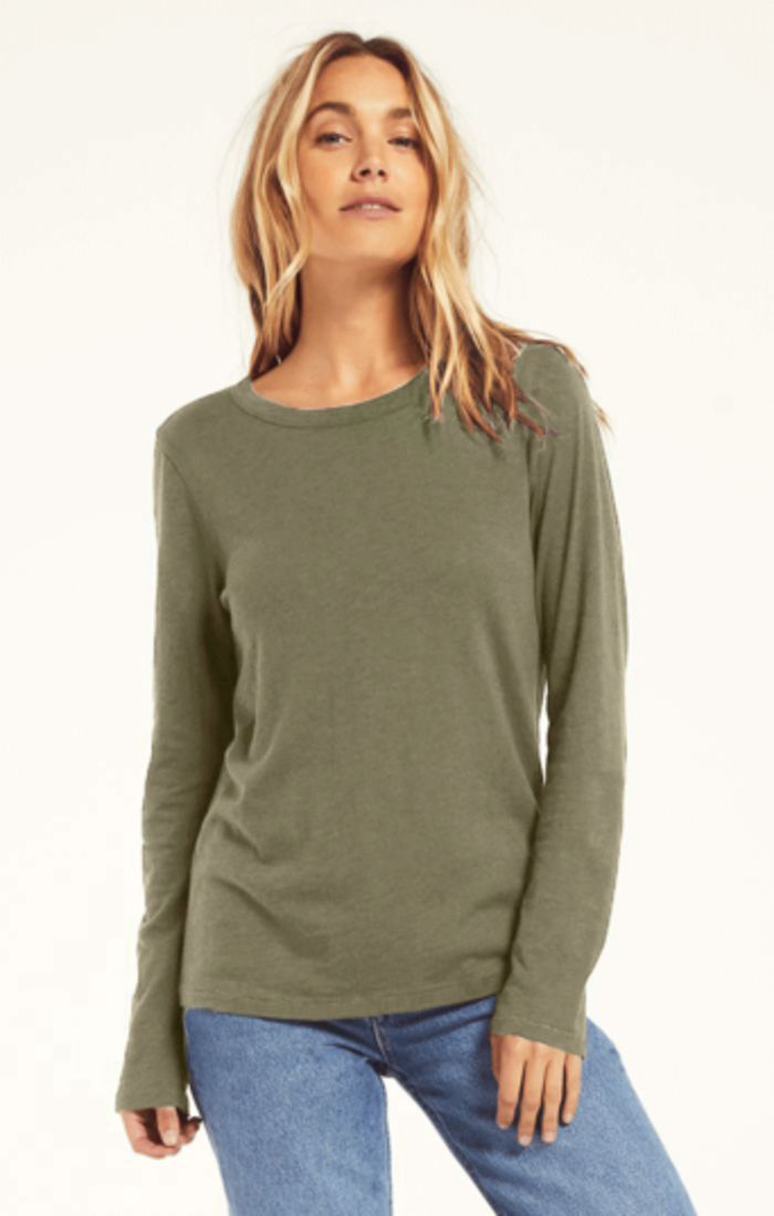 Everyday Brushed Long Sleeve Top Dusty Olive