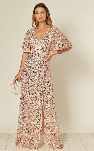 Angel Wrap Pink Maxi Dress