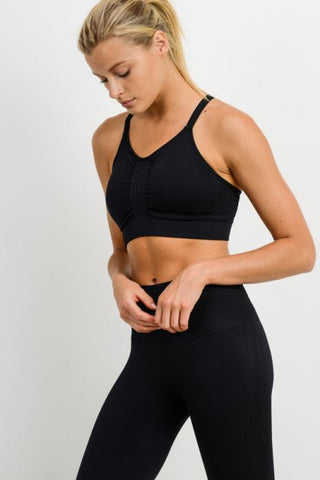 Seamless Textured Track Double Criss Cross Sports Bra