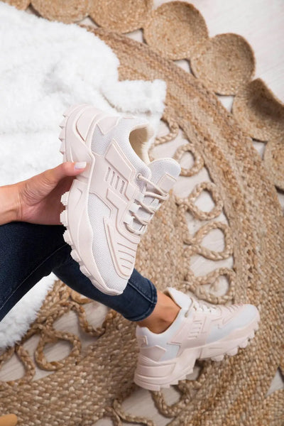 Beige Chunky Mesh Sport Trainers