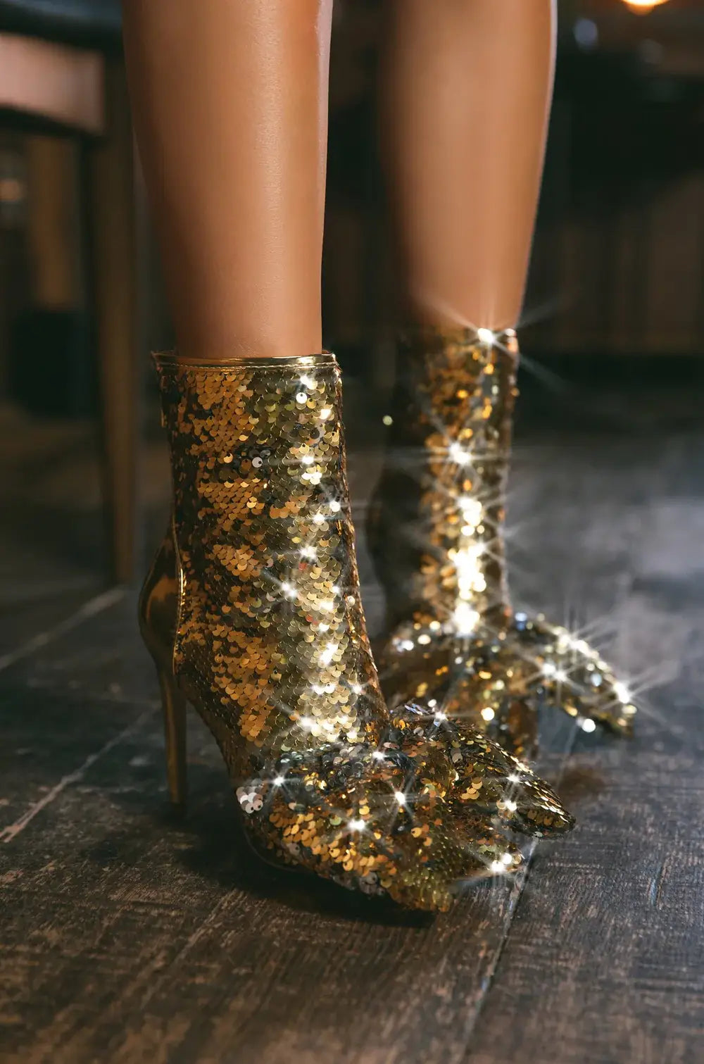 Gold Sequin Heeled Booties-Shoes-Bottoms Up Boutique-Anchorage AK