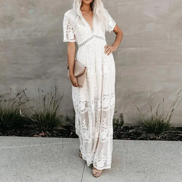 White Sheer Lace Maxi Cover Up