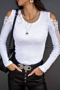Lace Splicing Cold Shoulder Long Sleeve Top