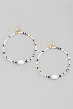 Beaded Pearl Hoop Earrings