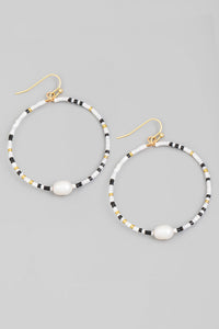 Beaded Pearl Hoop Earrings