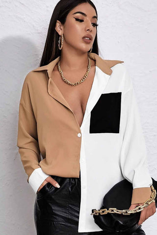 Two Tone Color Block Blouse