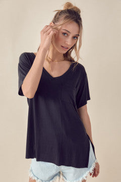 Black Knit Pocket Tee